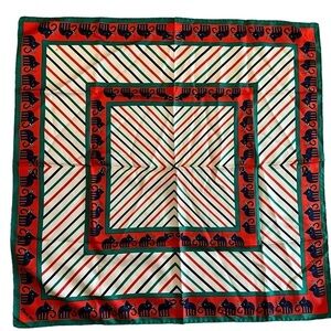 FIORIO MILANO vintage stylized elephant motif Italian silk scarf, orange & green